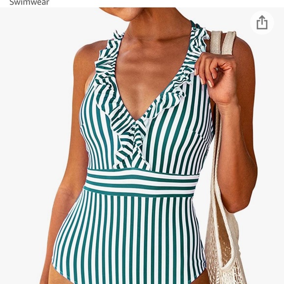 Cupshe Women’s V Neck One Piece Swimsuit Ruffled Back Cross Swimwear - Picture 3 of 7